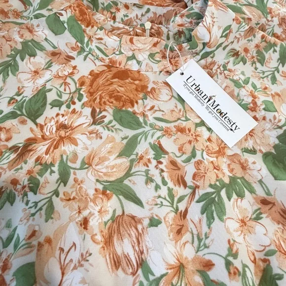 Urban Modesty Maxi dress large floral prairie modest long sleeve boho - Picture 8 of 13